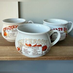 VINTAGE Soup Cup Bowls circa 1970’s 3 piece set recipe ceramic